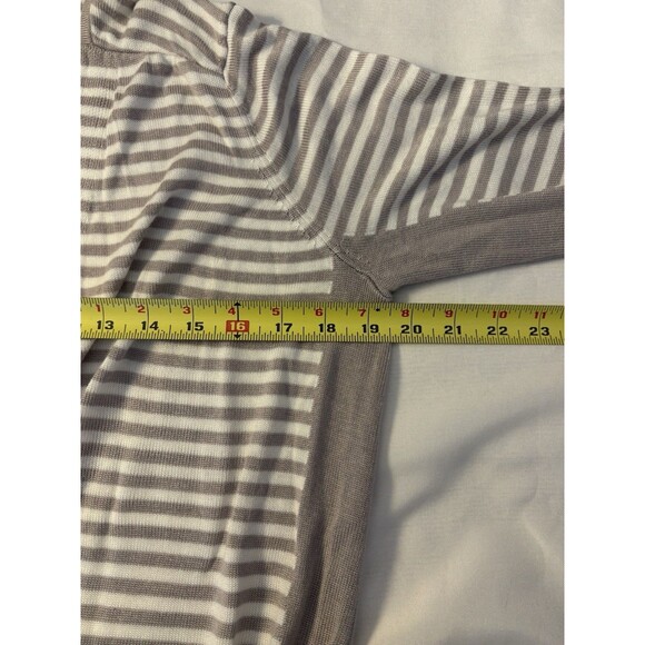 SOMA Open Front Long Cardigan Duster Women Medium Gray Stripe Lightweight Preppy - Picture 9 of 9